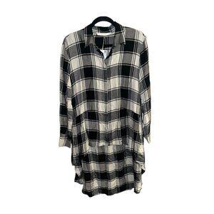 Zara Trafaluc Collection Black Check Print Long Sleeve Hi-Low Shirt Size Medium